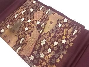 屋敷に松竹梅・雲・紅葉模様織出し名古屋帯